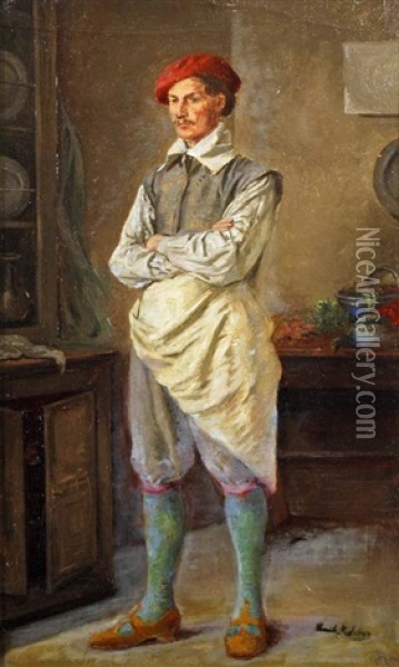 Man In A Kitchen Oil Painting - Emile Robellaz
