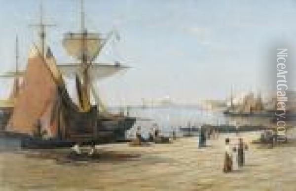 Bacino Di San Marco Mit Segelbooten Und Figurenstaffage Oil Painting - Auguste Louis Veillon