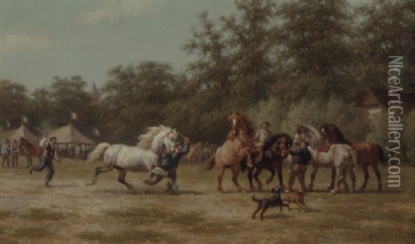 A Horse Market In A French Village Oil Painting - Willem Carel Nakken