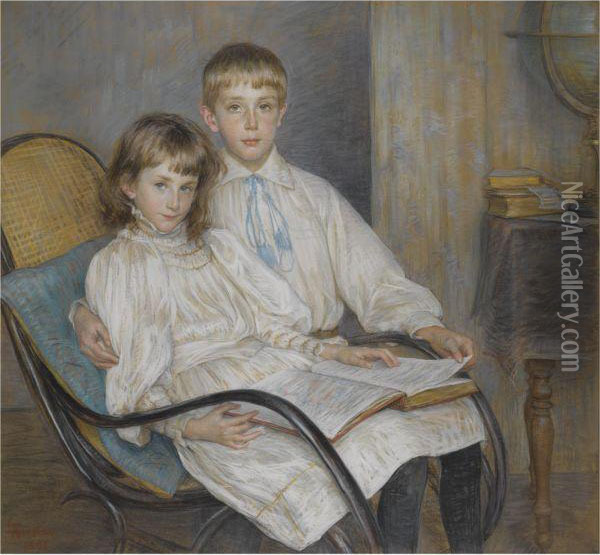 Enfants Assis Oil Painting - Marie Louise Catherine Breslau