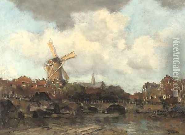 View of a Dutch city Oil Painting - Jacob Henricus Maris