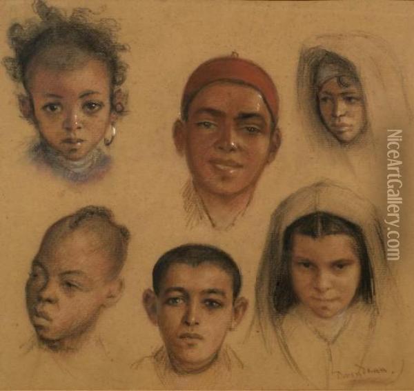 Portraits D'enfants Oil Painting - Louis Edouard Brindeau De Jarny