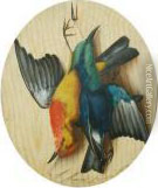 Dead Songbirds, A Pair Oil Painting - Michaelangelo Meucci
