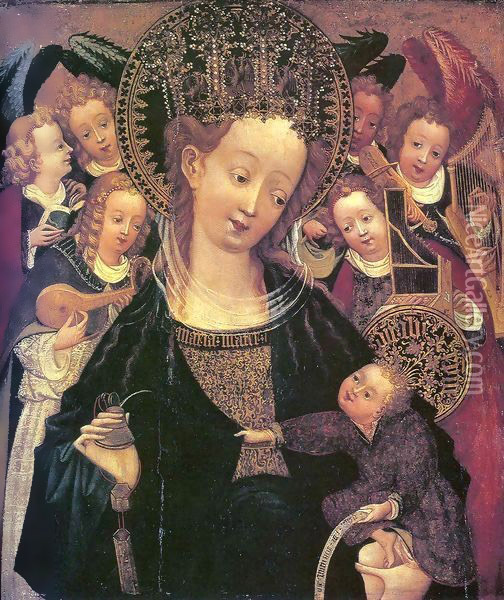Madonna and Child with Six Angels Oil Painting - Konrad von Soest