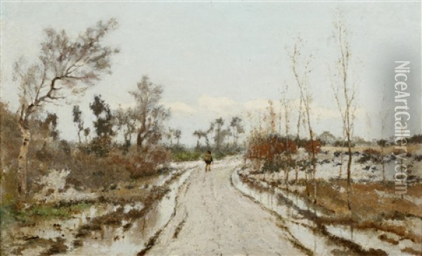 A Flooded Track, Belgium Oil Painting - Adriaan Josef Heymans