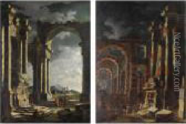 Capricci Architettonici Con Tombe Di Imperatori Romani Oil Painting - Leonardo Coccorant