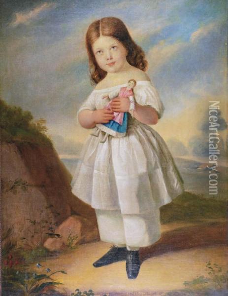 Portret Dziewczynki Z Lalka Oil Painting - Franciszek Lampi