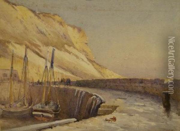 A Corner Of The Old Harbour And Three Views Of The Old Town Scarborough Oil Painting - Charles William Adderton