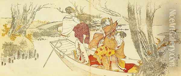 Three Ladies in a Boat Oil Painting - Katsushika Hokusai