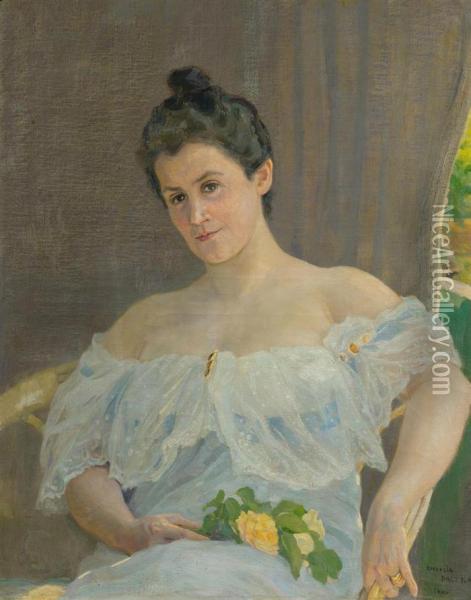 Woman With Bouquet Oil Painting - Cornelia Paczka-Wagner