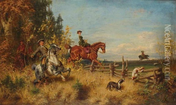 Aristocrats On A Hunt Oil Painting - Friedrich Wilhelm Pfeiffer