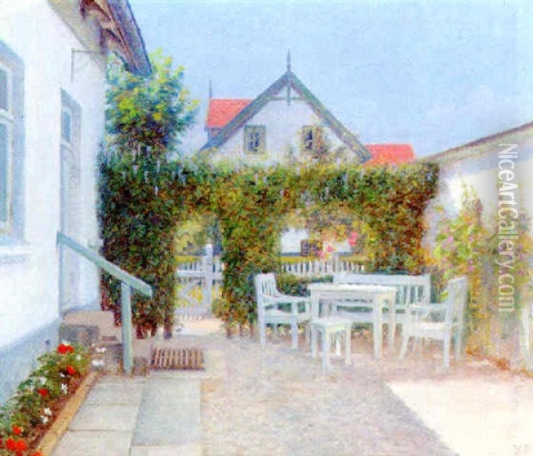 A Sunlit Courtyard Oil Painting - Gustav Vilhelm Blom