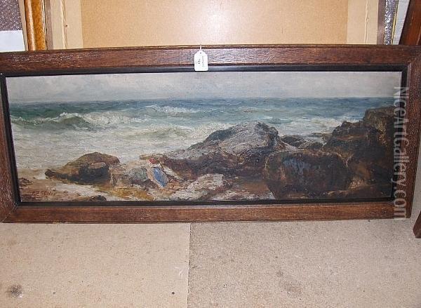 A Rocky Shoreline Oil Painting - John Falconar Slater