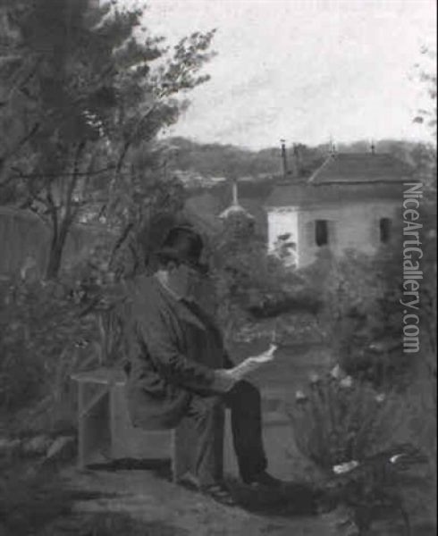 Homme Lisant Dans Son Jardin Oil Painting - Francois Louis Francais