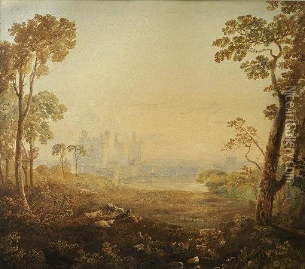 Caernarfon Castle,wales Oil Painting - George Jnr Barrett