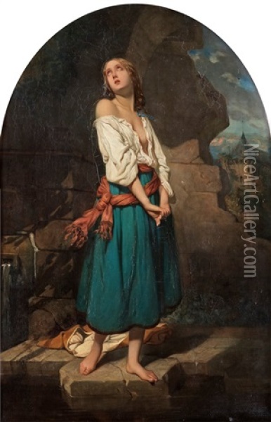 Ung Kvinna I Landskap Oil Painting - Charles Zacharie Landelle