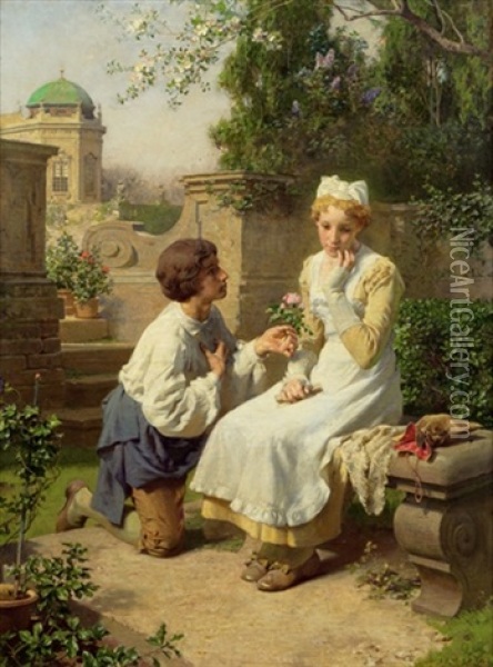 Der Kavalier (faust Und Gretchen?) Oil Painting - Julius Victor Berger