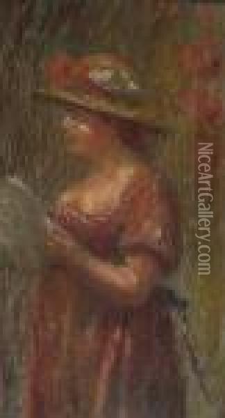 Studie Einer Lesenden Jungen Frau. Oil Painting - Pierre Auguste Renoir