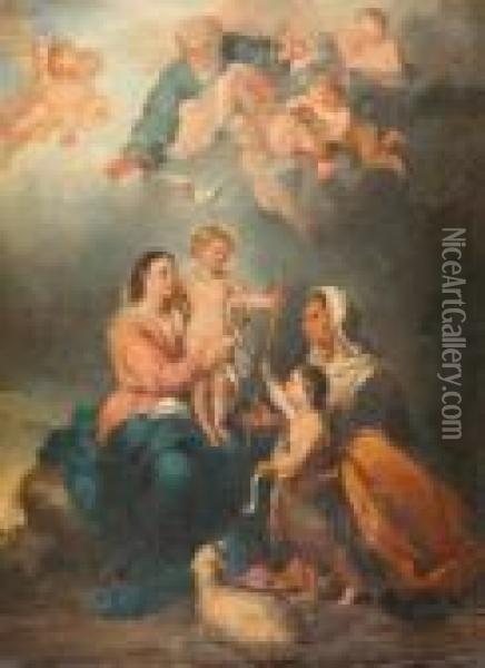 Maria Mit Jesuskind Und Johannes Dem Knaben. Oil Painting - Bartolome Esteban Murillo
