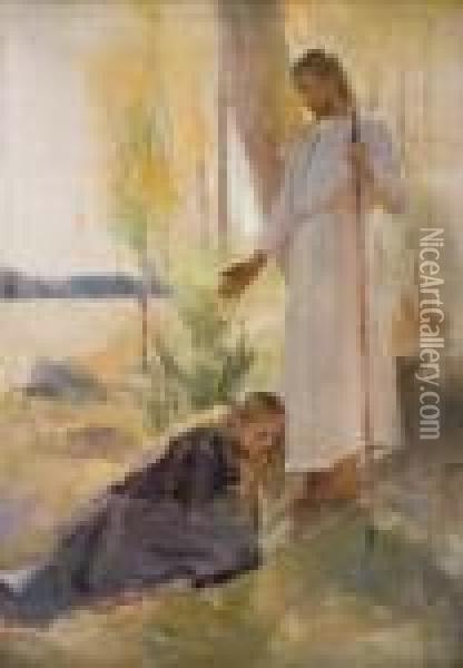 Kristus Och Magdalena Kristus Ja Maaria Mataleena (christ And Mary Magdalene) Oil Painting - Albert Edelfelt