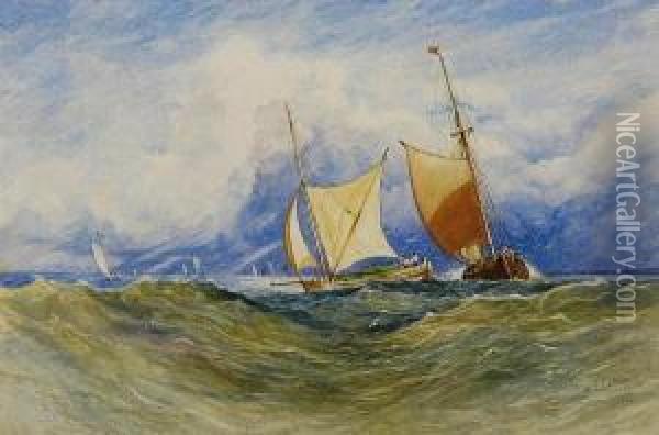 Fishing Boats In A Breeze Oil Painting - Miles Edmund Cotman