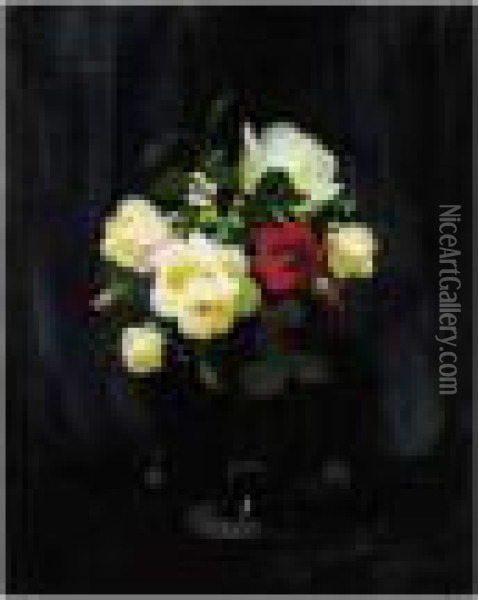 Still Life Of Roses In A Glass Vase Oil Painting - James Stuart Park