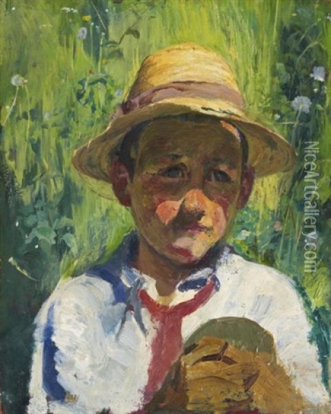 Bergeller Bauernjunge (peasant Boy From Bergell) Oil Painting - Giovanni Giacometti
