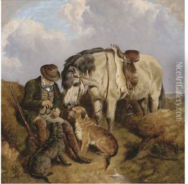 A tipple for the gamekeeper Oil Painting - Charles Jones