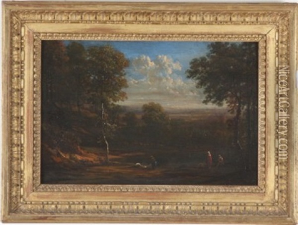 Valley Landscape With Three Figures Oil Painting - Victor de Grailly