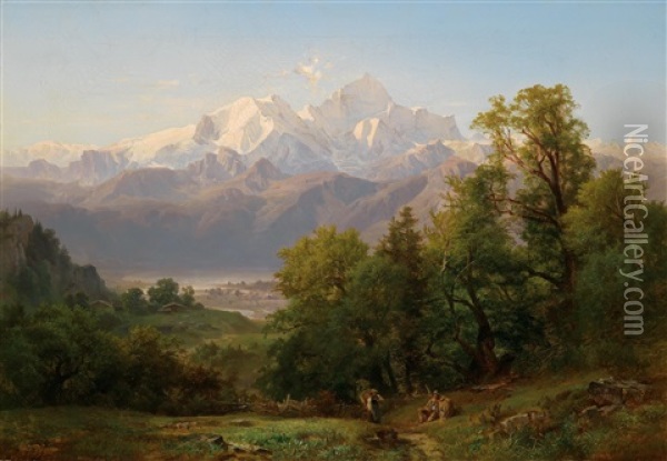 Das Wiesbachhorn Im Pinzgau Oil Painting - Anton Hansch