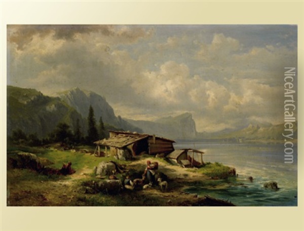 Partie Am Attersee Im Salzkammergut Oil Painting - Karl Franz Emanuel Haunold