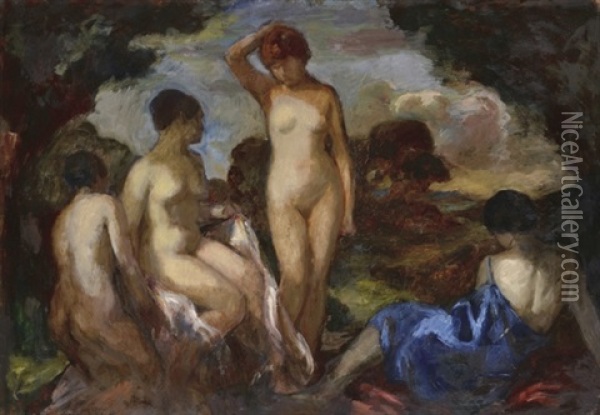 Bathers Oil Painting - Bela Ivanyi Gruenwald