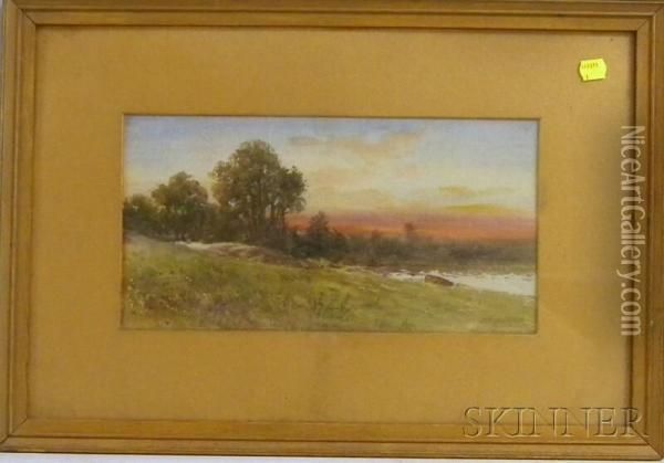 Sunset View With River Oil Painting - C. Myron Clark