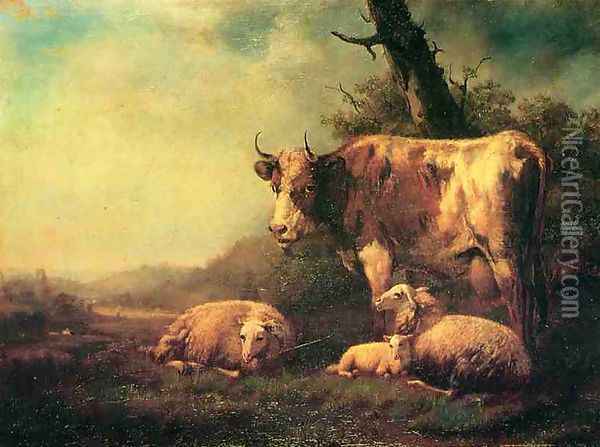 Cattle and Sheep in a Landscape Oil Painting - Eugene Verboeckhoven
