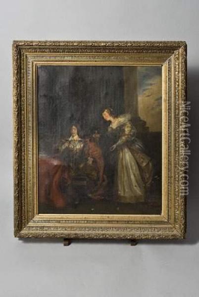 Couple Dans Un Interieur. Oil Painting - Pierre Saint-Ange Poterlet