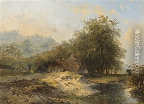 A Farm In A Summer Landscape Oil Painting - Wijnand Jan Joseph Nuyen