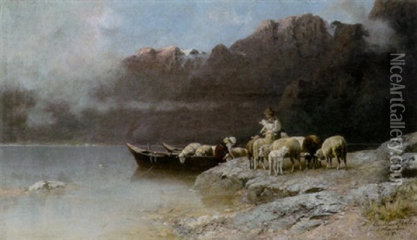 Schafherde Am Plansee Oil Painting - Christian Friedrich Mali