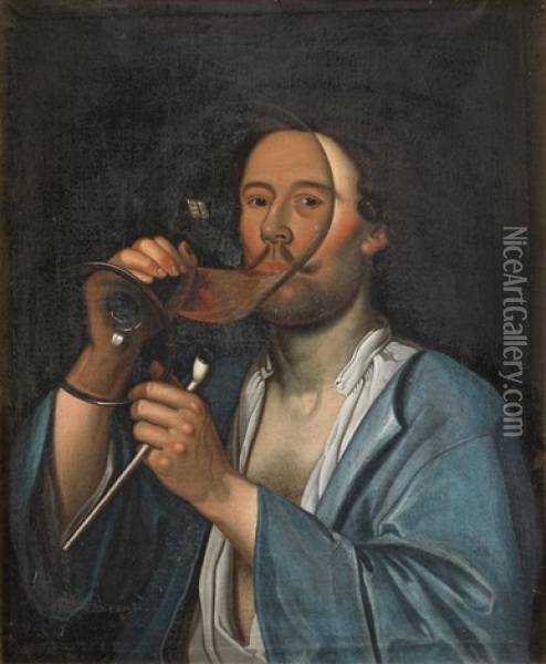 Portrait Of The Artist Drinking From A Glass Oil Painting - Pieter Gerritsz van Roestraten