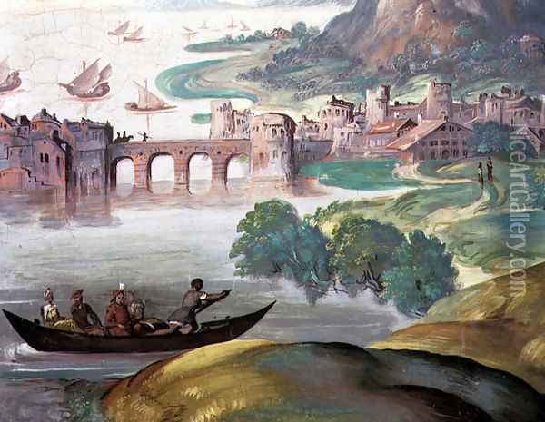Italian River Scene Vicenza Oil Painting - G. Gualtiero