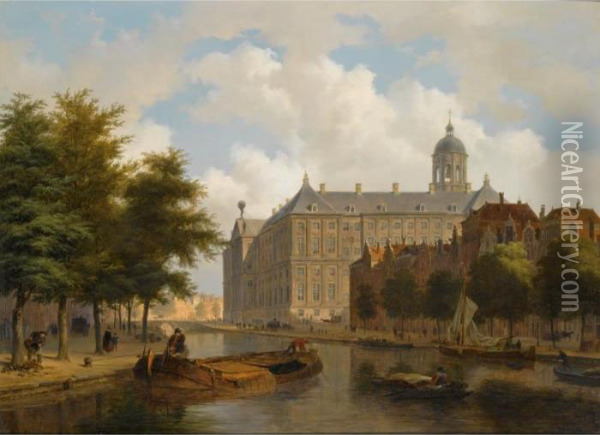 Nieuwezijds Voorburgwal, Amsterdam Oil Painting - Bartholomeus J. Van Hove