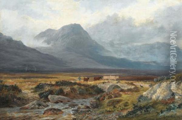 Hugelige Landschaft Mit Hirten Und Rindern Oil Painting - Henry William Henley