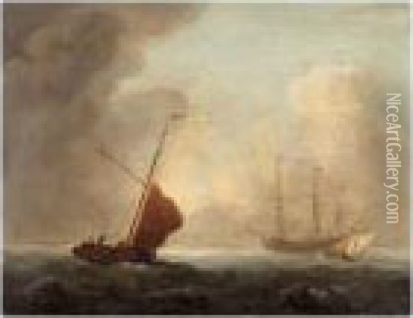 Dutch Man-o'-war With Fishing Boats In The Foreground Oil Painting - Charles Brooking
