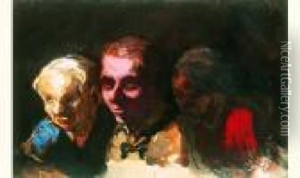 Trois Spectateurs Oil Painting - Honore Daumier