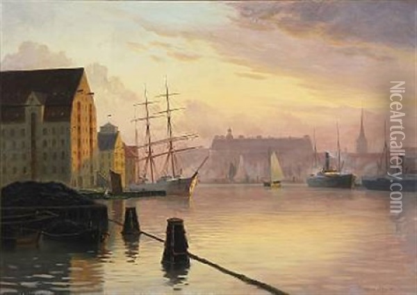 View From Copenhagen Harbour Oil Painting - Alfred Olsen