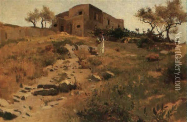 Sudliche Landschaft Mit Oliven Oil Painting - Jean-Baptiste-Arthur Calame