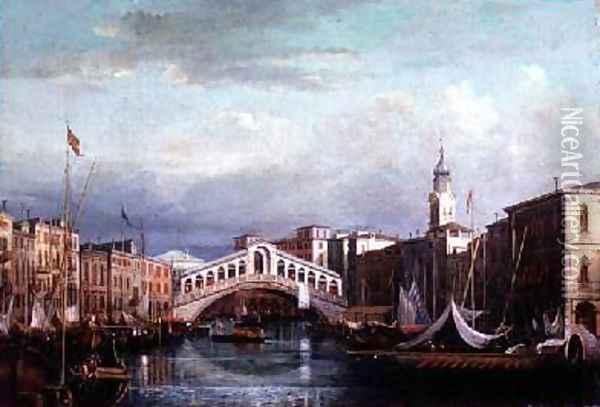 View of the Rialto Bridge in Venice Oil Painting - Giovanni Migliara