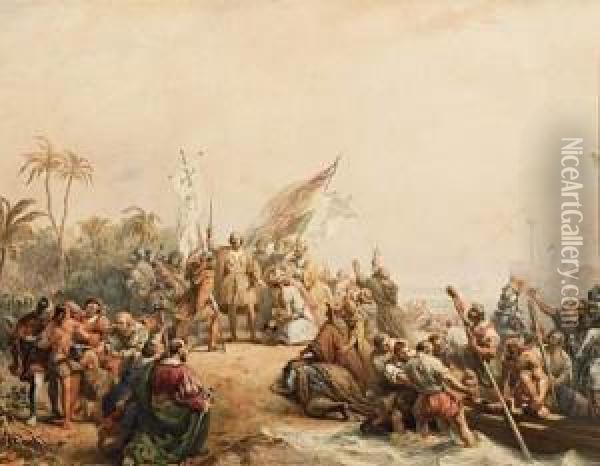 The Arrival Of Columbus In America Oil Painting - Nicholas Pieneman