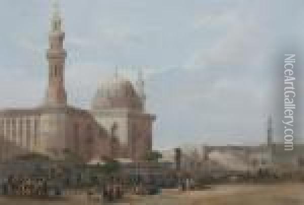 The Holy Land And Egypt: Mosque Of Sultanhassan From The Great Square Of The Rumeyleh Oil Painting - David Roberts