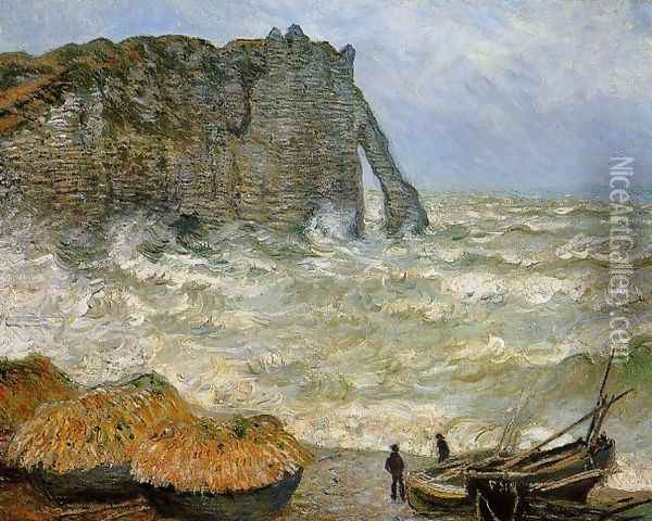 Etretat Rough Sea Oil Painting - Claude Oscar Monet