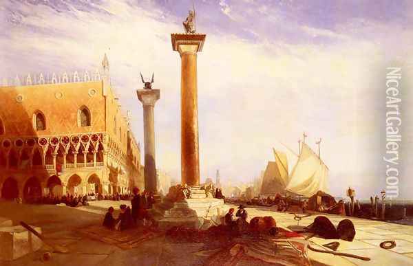 Piazetta And The Doge's Palace, Venice Oil Painting - William James Muller